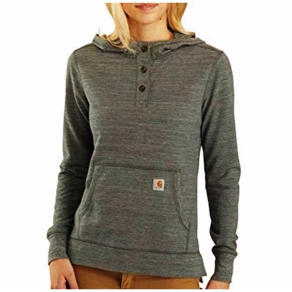 Carhartt Norwalk Hoodie Women Small Green Gray Space Dye Henley Rugged Gorpcore